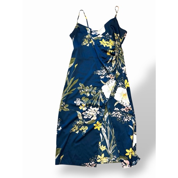 Lulus Y2K Blue Floral Slip Dress XL Spaghetti Strap Maxi Retro 90s Glam Slit - Picture 13 of 13